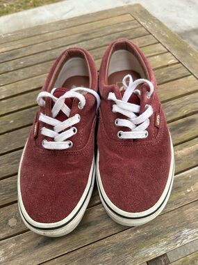 Vans Maroon Suede Low-Top Sneakers with White Laces